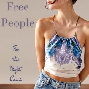 FREE PEOPLE For The Night Silver-Chain-Strap Open Back-Tie Satin Cami-Lg NWT